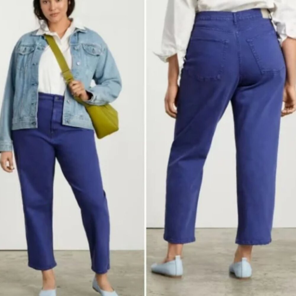 NWT EVERLANE The Way High Jean Straight Leg in Colored Blue Size 27 Tall